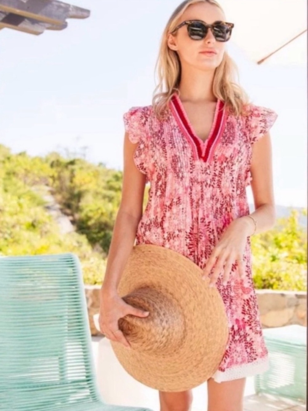 Poupette St. Barth Sasha Fringed V-Neck Mini Dress/ Coverup